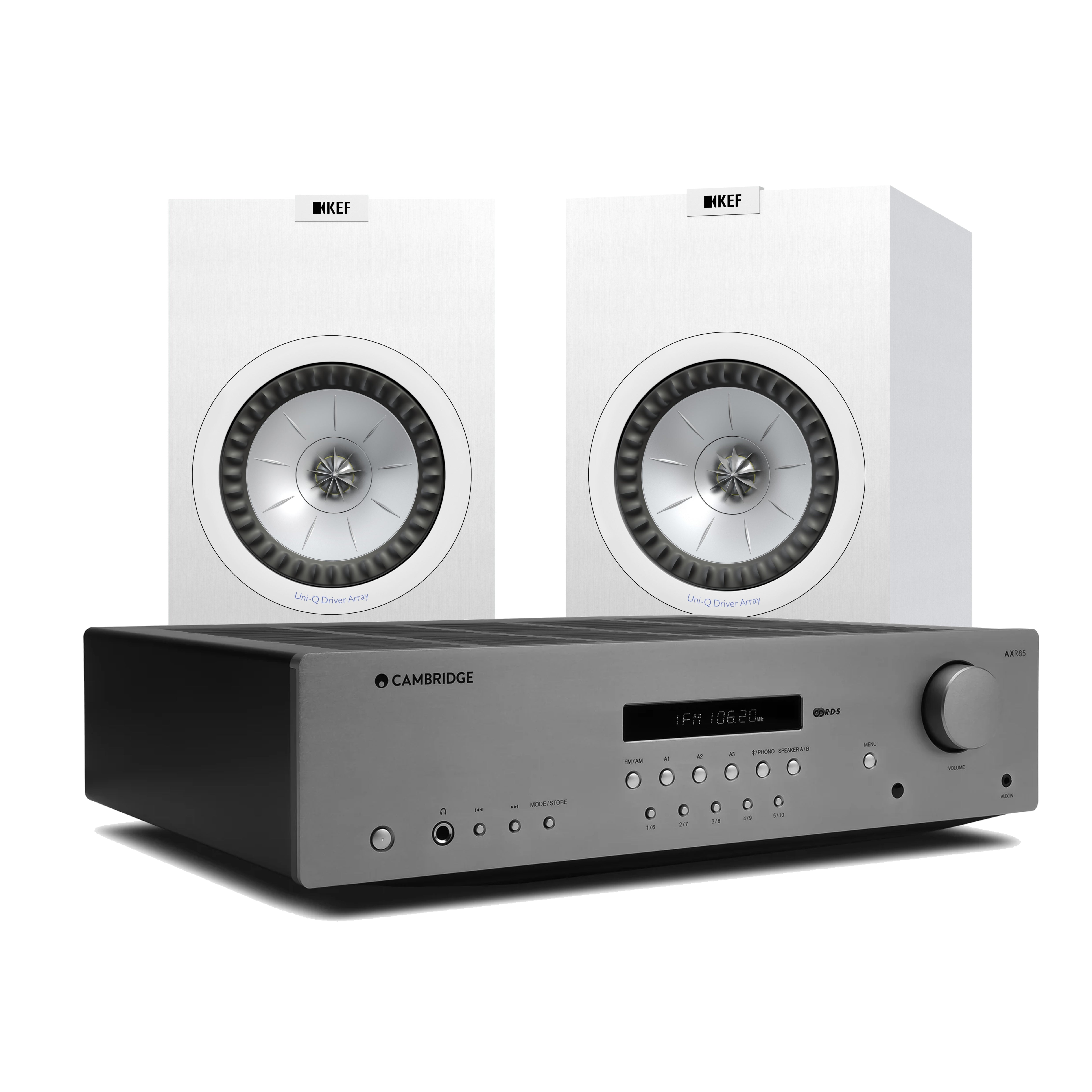 KEF Q350 polcsugárzó és Cambridge Audio AXR85 sztereó rádióerősítő szett